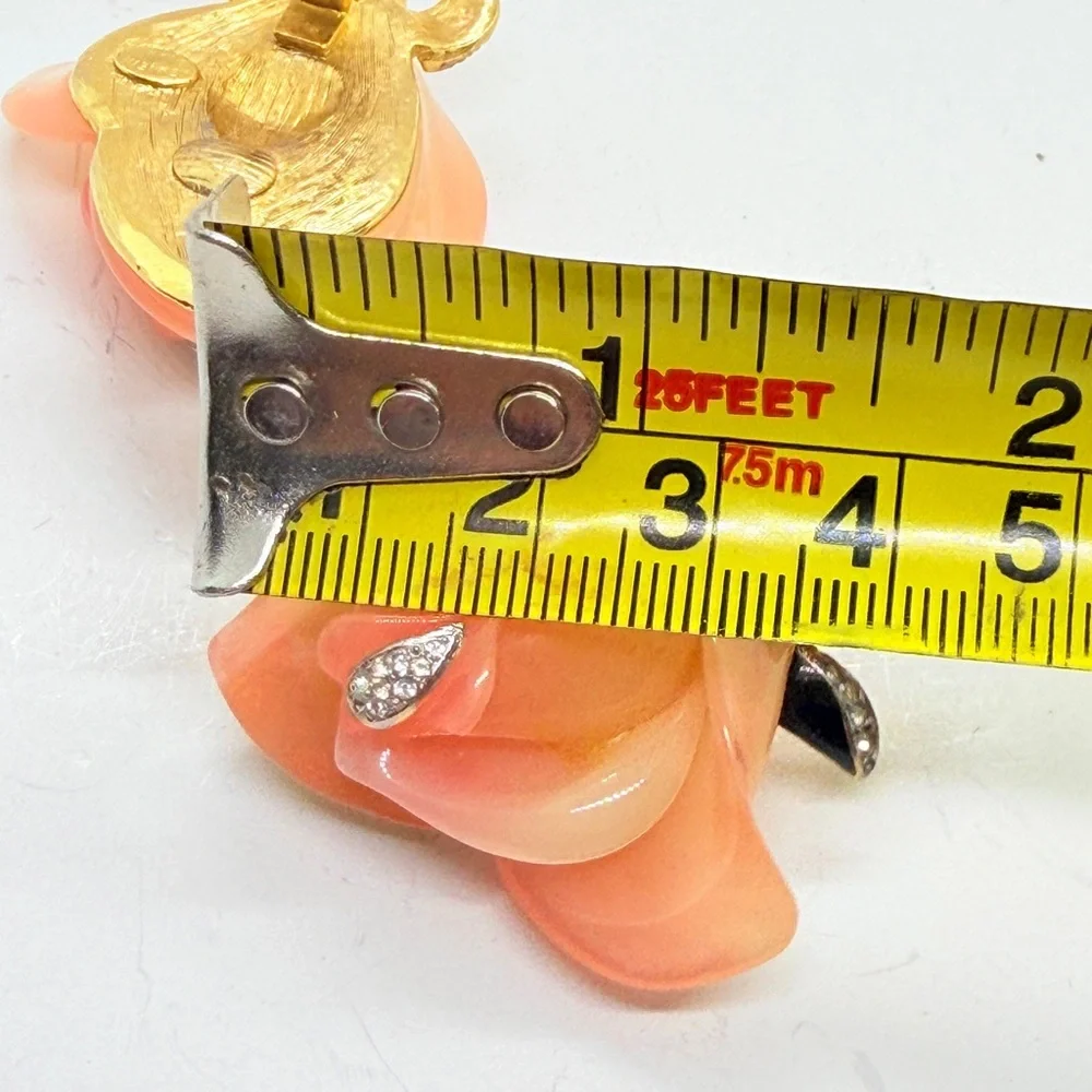 Kenneth Jay KJL Lane Peach Rose & Rhinestone Clip On Earrings Vintage 1990’s - Picture 6 of 6